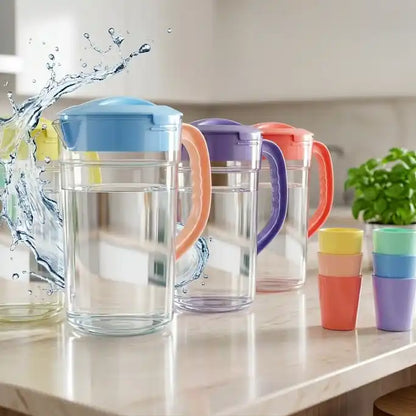 Premium 2.8 Liter Water Jug with 6 Glasses – Unbreakable Plastic Drinkware Set for Home & Office (Random Color)