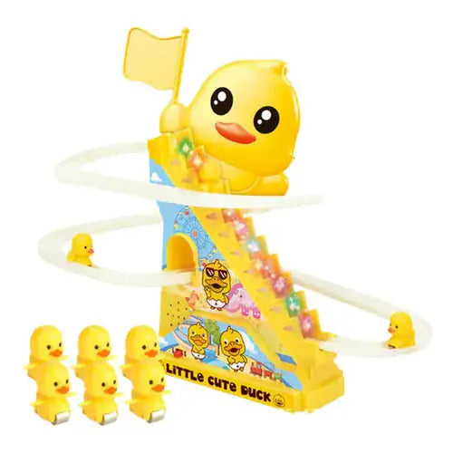 Kidology Electric Stair Climbing Track Toy for Kids, Duck Roller Coaster Toys with Flashing Lights and Music for Toddlers Boys and Girls (3 Duck Slide)