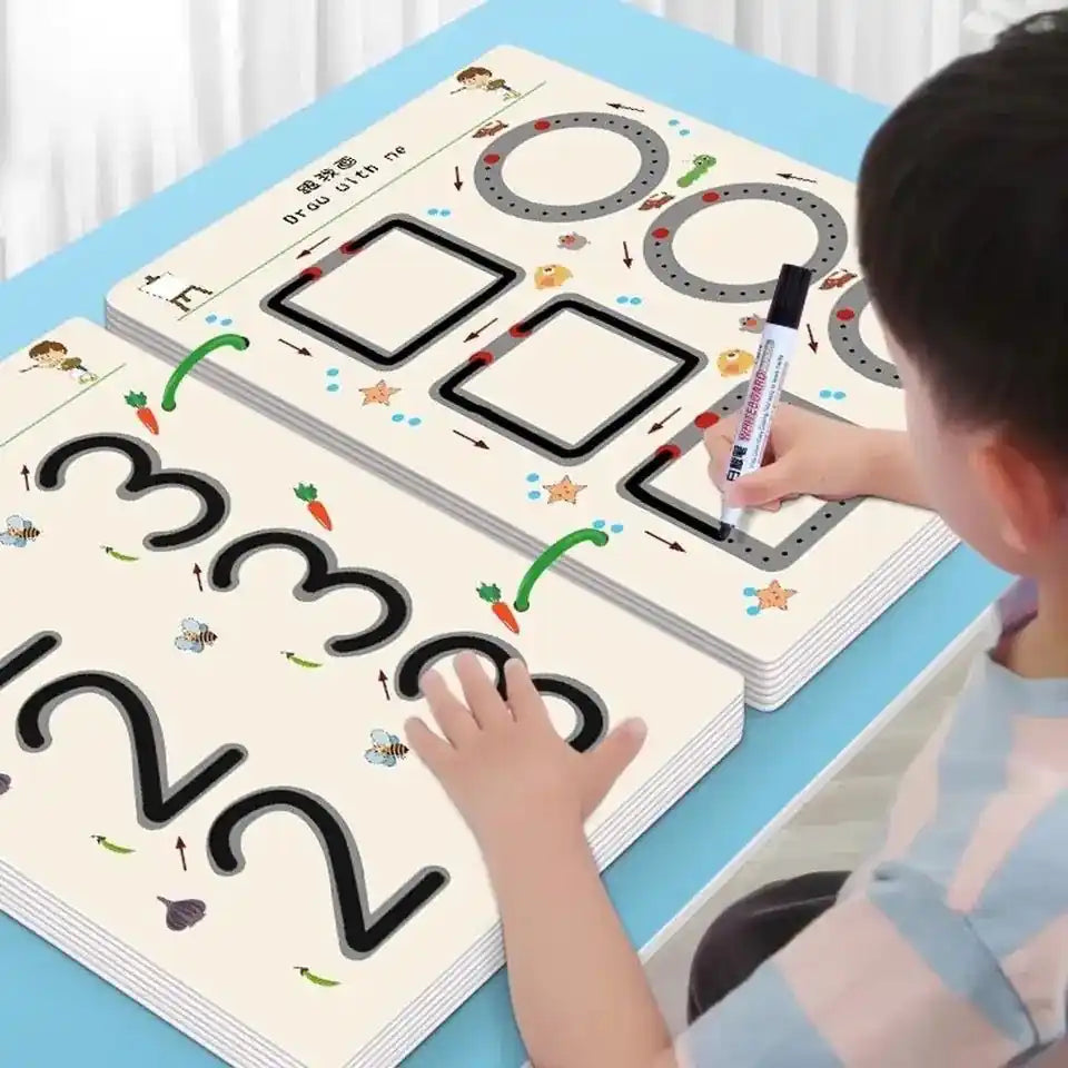 A4 Kids Educational Learning Tracing Book | 64 Pages Dot-to-Dot Activity Workbook with 2 Markers & Duster (Big Size)