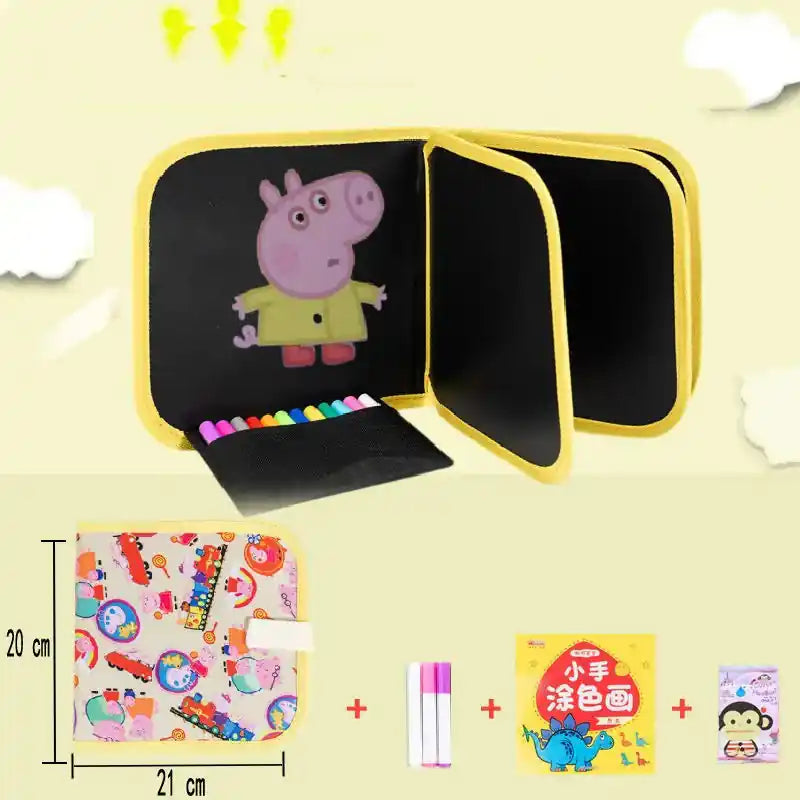 Erasable & Reusable Doodle Magic Blackboard Book with 3 Color Markers – Kids Drawing & Learning Activity Book (Random Color)