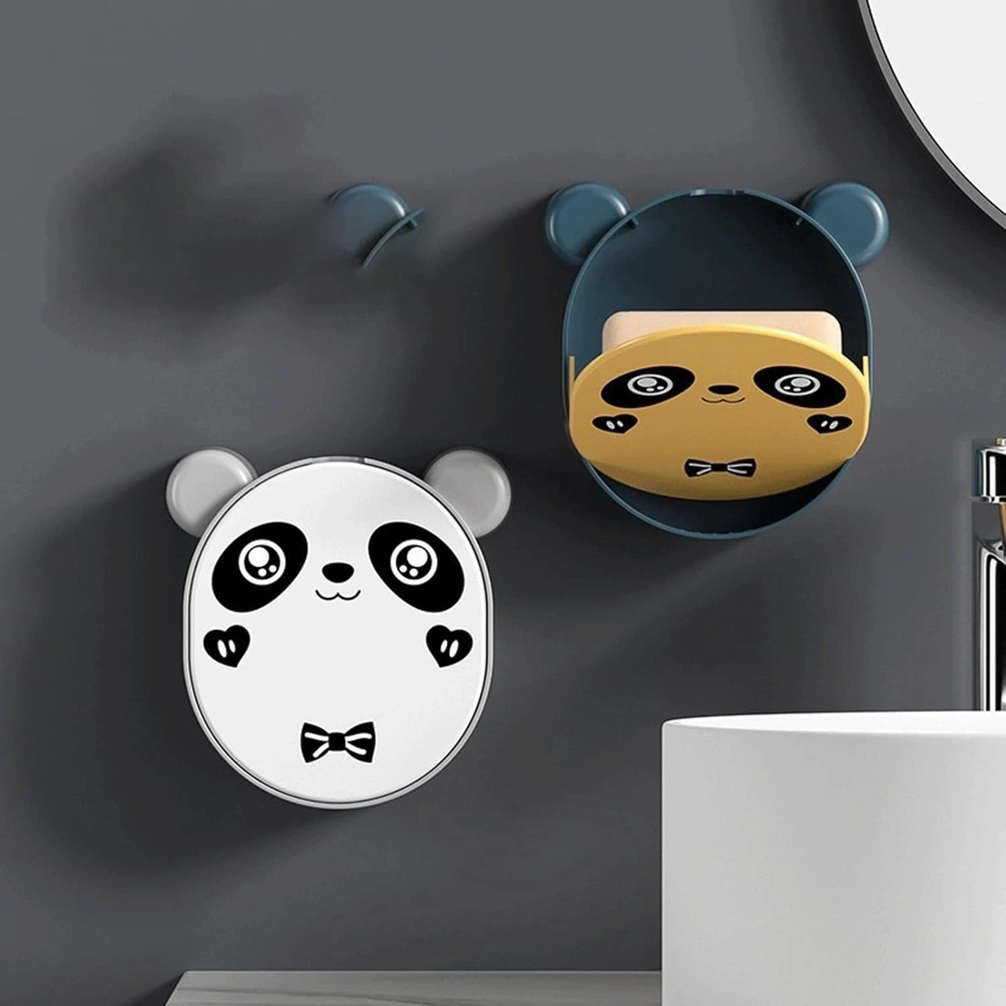 Wall Mounted Cute Panda Soap Dish Holder (Random color)