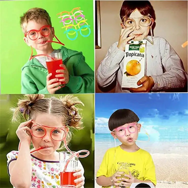 Funny Silly Straw Glasses for Kids and Adults - Creative Flexible Drinking Straw Eyeglasses Fun Party Accessory (Random Color)