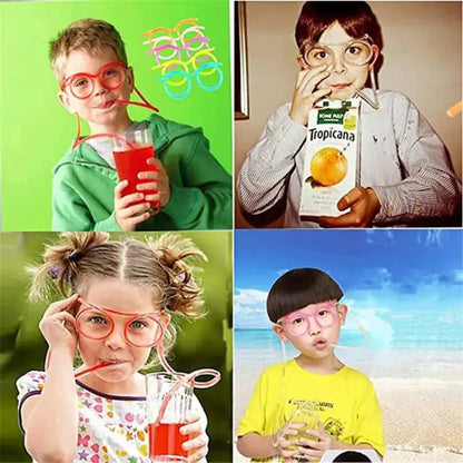 Funny Silly Straw Glasses for Kids and Adults - Creative Flexible Drinking Straw Eyeglasses Fun Party Accessory (Random Color)