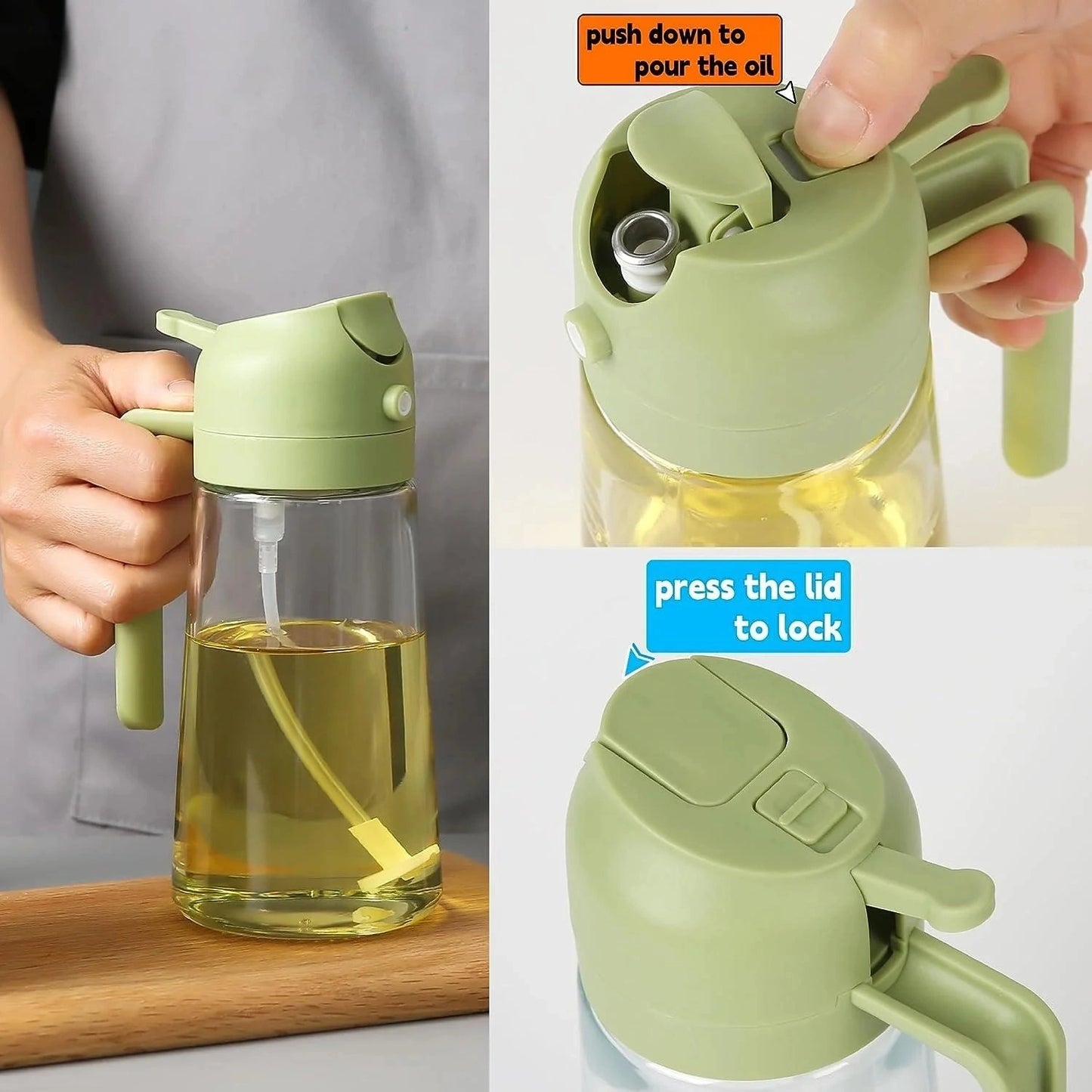 2-in-1 Oil Spray Bottle | Adjustable Mist & Dispenser | 470ml