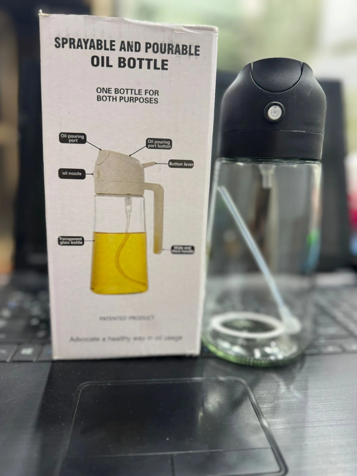 2-in-1 Oil Spray Bottle | Adjustable Mist & Dispenser | 470ml